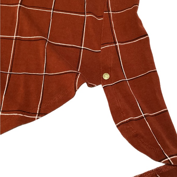 LIZ CLAIBORNE Reddish Brown Windowpane Pattern Top Sz XL Gold buttons on sleeves - Picture 6 of 12